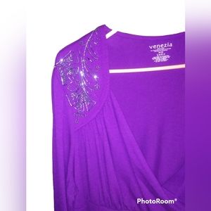 Venezia V-Neck Blouse Fancy Beadwork on Shoulders Long Sleeve Size 3X